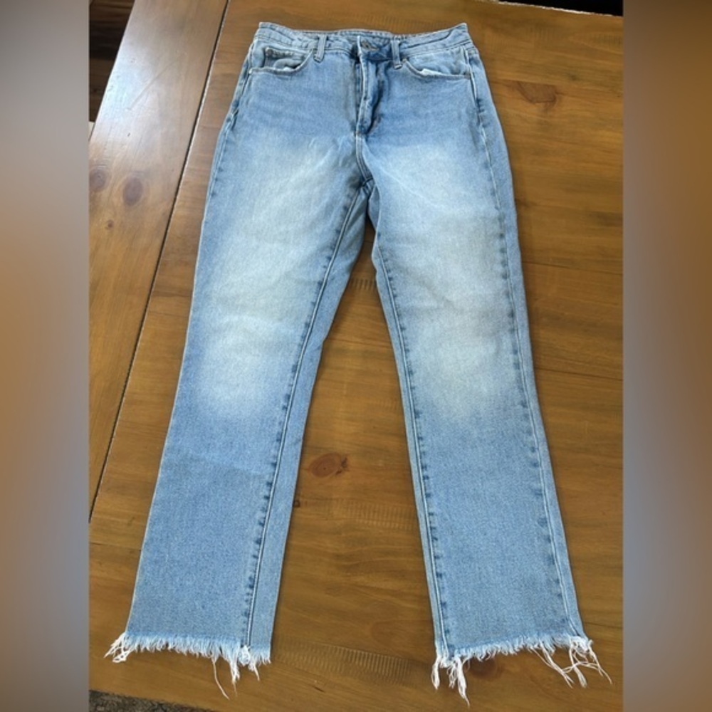 Articles of Society Light Blue Straight Leg Jeans with Frayed Hem